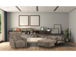 Sofá-cama Dabari, Sofá individual, 100% Fabricado na Itália, Poltrona de ala com abertura para carrinho, em tecido acolchoado, com braço padrão, Cm 110x90h85, Taupe