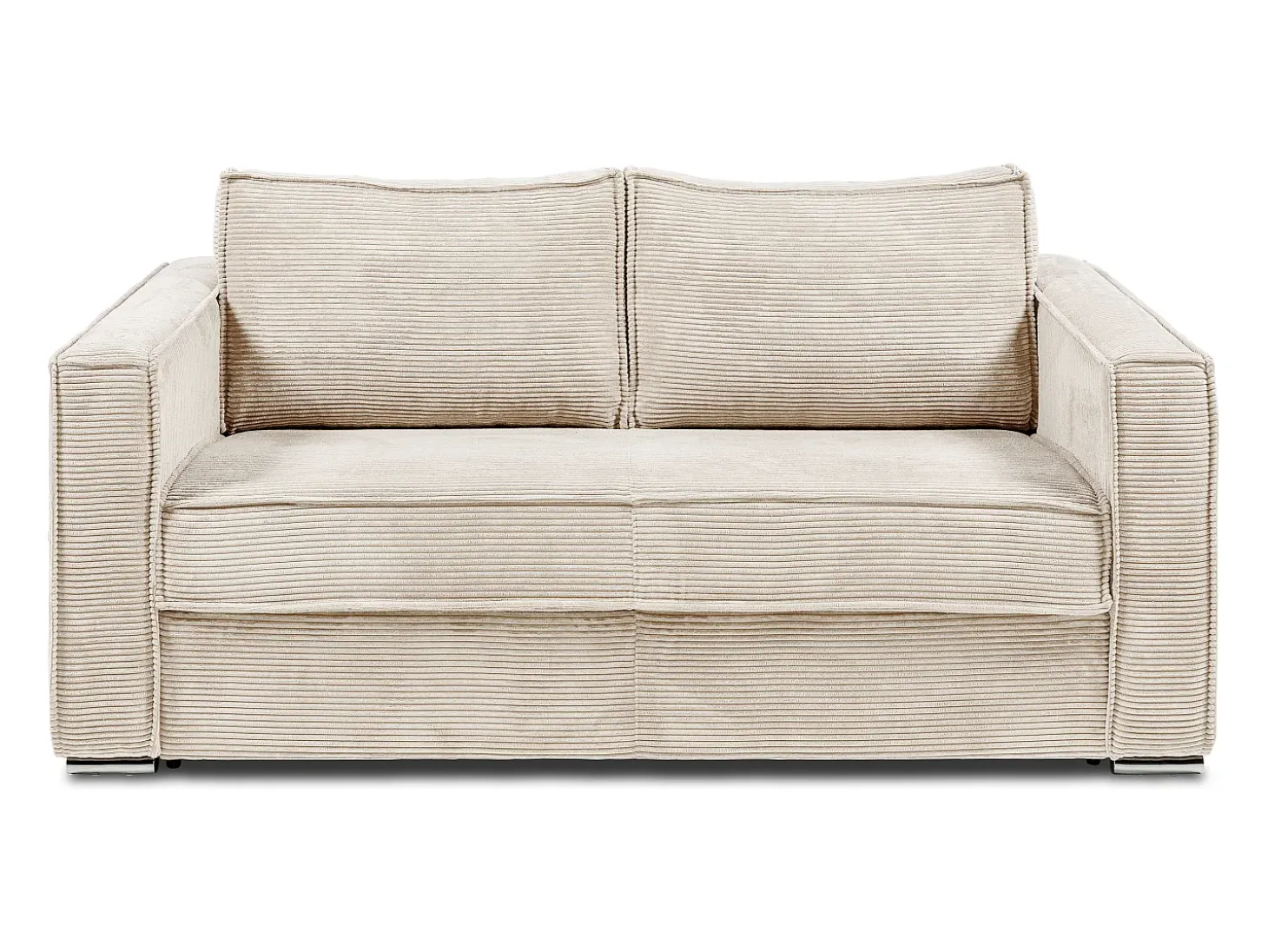 Sofá-cama de 160 cm em veludo canelado bege assento com assento de memória de forma ripas largas colchão 22 cm LORETO