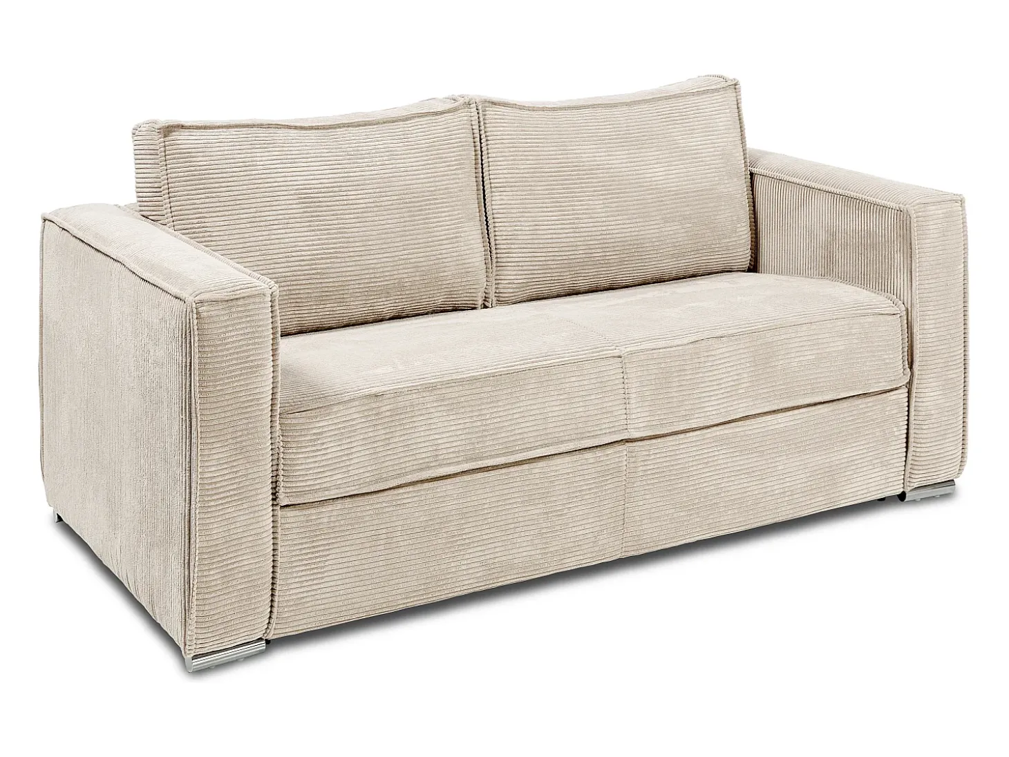 Sofá-cama de 160 cm em veludo canelado bege assento com assento de memória de forma ripas largas colchão 22 cm LORETO