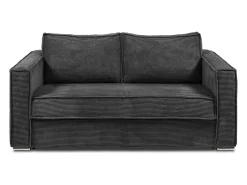 Sofá-cama de 160 cm em veludo canelado antracite com assento com assento de memória de forma, ripas largas e colchão de 22 cm LORETO