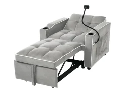 Sofá-cama de 1 lugar com porta-copos e suporte para telefone - 83 x 75 x 167 cm - Veludo - Cinza
