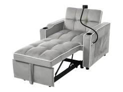 Sofá-cama de 1 lugar com porta-copos e suporte para telefone - 83 x 75 x 167 cm - Veludo - Cinza
