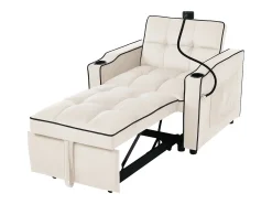 Sofá-cama de 1 lugar com porta-copos e suporte para telefone - 83 x 75 x 167 cm - Veludo - Bege