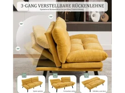 Sofá-cama de 2 lugares - 165 x 90 x 76 cm - com encosto e braços ajustáveis - Microfibra - amarelo