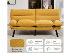 Sofá-cama de 2 lugares - 165 x 90 x 76 cm - com encosto e braços ajustáveis - Microfibra - amarelo