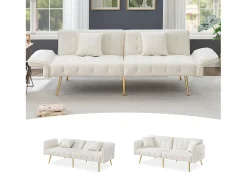 Sofá-cama de 2 lugares - 178 x 82 x 70 cm - com encosto e braços ajustáveis - veludo - branco
