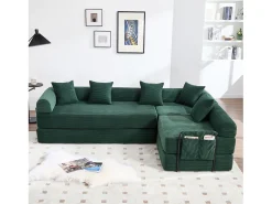 Sofá-cama de 4 lugares - 270 x 180 x 64 cm - design modular - veludo - verde