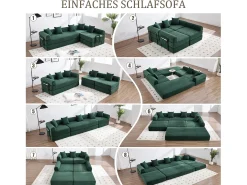 Sofá-cama de 4 lugares - 270 x 180 x 64 cm - design modular - veludo - verde