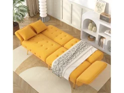 Sofá-cama de 2 lugares - 178 x 82 x 70 cm - com encosto e braços ajustáveis - veludo - Amarelo