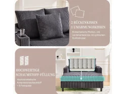 Sofá-cama de 3 lugares - 142 x 128 x 85 cm - com porta-copos + portas USB + LEDs - veludo - cinza escuro