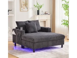 Sofá-cama de 3 lugares - 142 x 128 x 85 cm - com porta-copos + portas USB + LEDs - veludo - cinza escuro