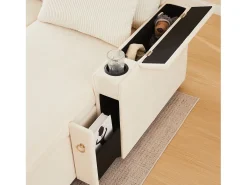 Sofá-cama de 4 lugares - 272 x 131 x 84 cm - com porta-copos + espaço de armazenamento + almofadas - veludo - bege