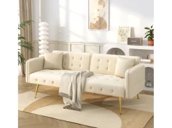 Sofá-cama de 2 lugares - 178 x 82 x 70 cm - com encosto e braços ajustáveis - veludo - bege