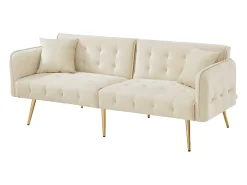 Sofá-cama de 2 lugares - 178 x 82 x 70 cm - com encosto e braços ajustáveis - veludo - bege