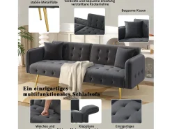 Sofá-cama de 2 lugares - 178 x 82 x 70 cm - com encosto e braços ajustáveis - veludo - cinza