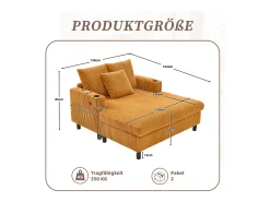Sofá-cama de 3 lugares - 142 x 128 x 85 cm - com porta-copos + portas USB + LEDs - veludo - amarelo