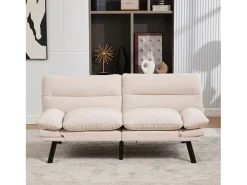 Sofá-cama de 2 lugares - 165 x 90 x 76 cm - com encosto e braços ajustáveis - Microfibra - bege