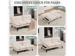 Sofá-cama de 2 lugares - 165 x 90 x 76 cm - com encosto e braços ajustáveis - Microfibra - bege