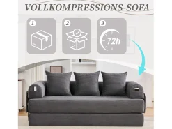 Sofá-cama de 3 lugares - 200 x 94 x 67 cm - com bolsos laterais + 3 almofadas - veludo - cinza escuro
