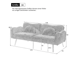 Sofá-cama de 2 lugares - 175 x 79 x 82 cm - com encosto ajustável - pés de metal dourado - veludo - bege