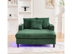 Sofá-cama de 3 lugares - 142 x 128 x 85 cm - com porta-copos + portas USB + LEDs - veludo - verde