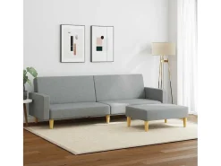 Sofá-cama de 2 lugares c/ apoio de pés tecido cinzento-claro