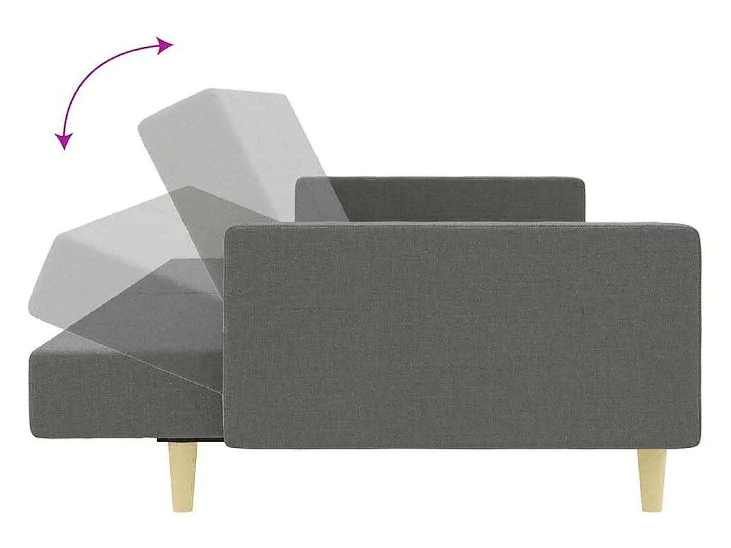 Sofá-cama de 2 lugares c/ apoio de pés tecido cinzento-escuro