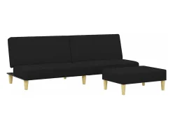 Sofá-cama de 2 lugares com apoio de pés tecido preto