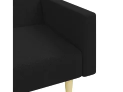 Sofá-cama de 2 lugares com apoio de pés tecido preto