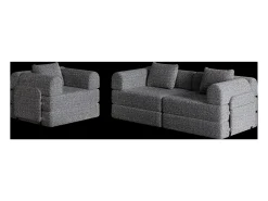 Sofá-cama de 3 lugares com conversão rápida em tecido chenille cinzento - Várias combinações