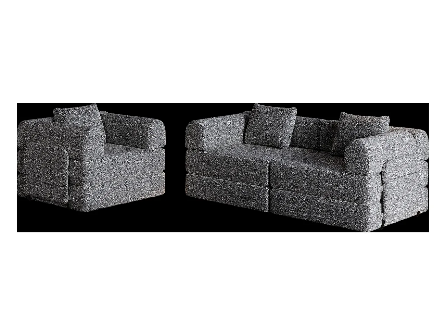 Sofá-cama de 3 lugares com conversão rápida em tecido chenille cinzento - Várias combinações