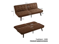 Sofá-cama de 2 lugares com conversão rápida - Encosto reclinável em 5 posições - Tecido de linho castanho