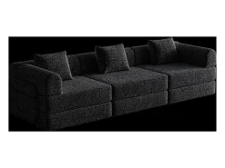 Sofá-cama de 3 lugares com conversão rápida em tecido chenille preto - Várias combinações