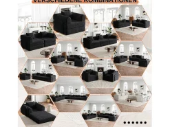 Sofá-cama de 3 lugares com conversão rápida em tecido chenille preto - Várias combinações