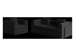 Sofá-cama de 3 lugares com conversão rápida em tecido chenille preto - Várias combinações
