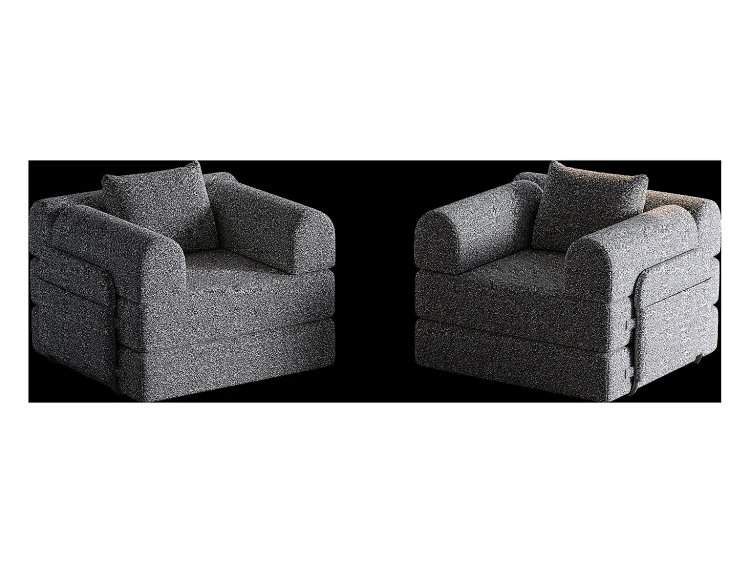 Sofá-cama de 2 lugares com conversão rápida em tecido chenille cinzento - Várias combinações