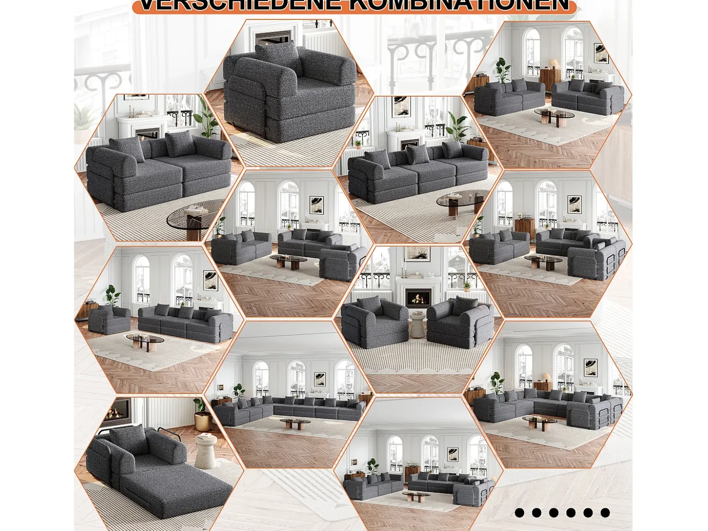 Sofá-cama de 2 lugares com conversão rápida em tecido chenille cinzento - Várias combinações