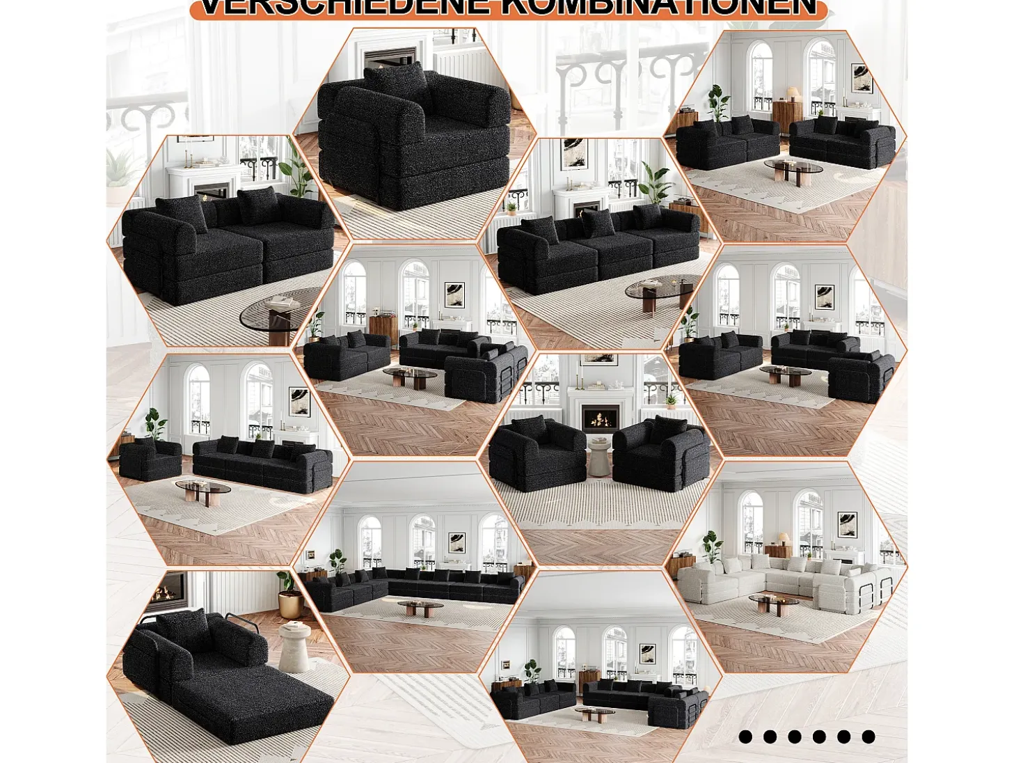 Sofá-cama de 2 lugares com conversão rápida em tecido chenille preto - Várias combinações