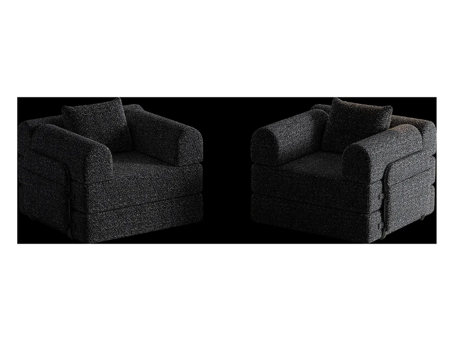 Sofá-cama de 2 lugares com conversão rápida em tecido chenille preto - Várias combinações