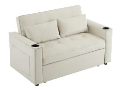 Sofá-cama de 2 lugares com função de cama - Tecido de veludo - Bege
