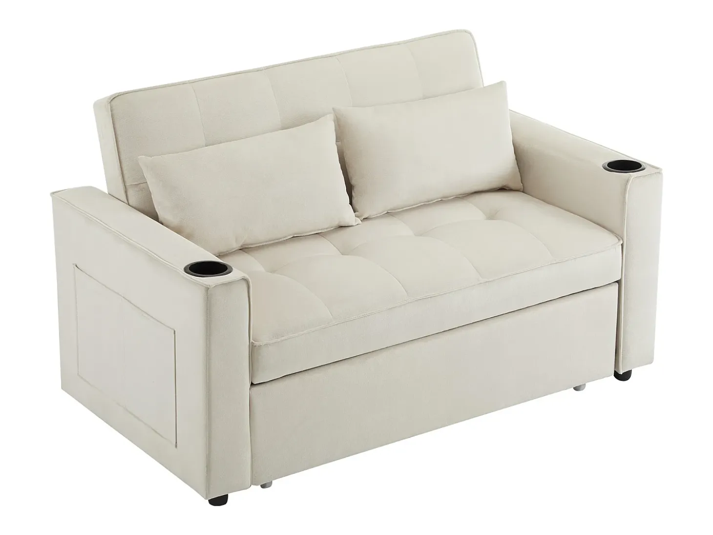 Sofá-cama de 2 lugares com função de cama - Tecido de veludo - Bege