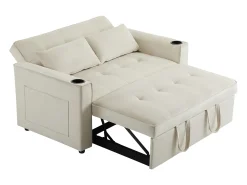 Sofá-cama de 2 lugares com função de cama - Tecido de veludo - Bege