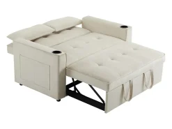 Sofá-cama de 2 lugares com função de cama - Tecido de veludo - Bege
