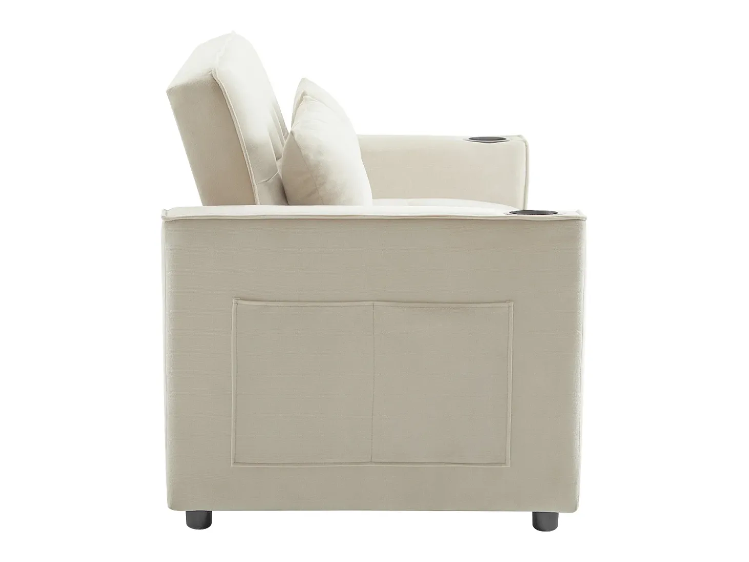 Sofá-cama de 2 lugares com função de cama - Tecido de veludo - Bege