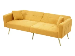 Sofá-cama de 2 lugares com mecanismo click-clack em tecido Sherpa - 175 x 64 x 72 cm - Pés dourados - Amarelo