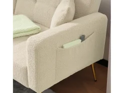 Sofá-cama de 2 lugares com mecanismo click-clack em tecido Sherpa - 175 x 64 x 72 cm - Pés dourados - Bege