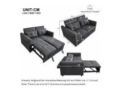 Sofá-cama de 2 lugares em tecido de linho com encosto ajustável e porta USB, sofá-cama - 142 x 85 x 83 cm - Função Sleep - Cinza