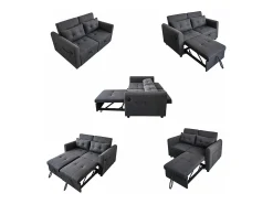 Sofá-cama de 2 lugares em tecido de linho com encosto ajustável e porta USB, sofá-cama - 142 x 85 x 83 cm - Função Sleep - Cinza