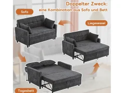 Sofá-cama de 2 lugares, sofá-cama dobrável em tecido chenille - 142 x 79/174 x 85 cm - com função sleep e encosto ajustável - Preto