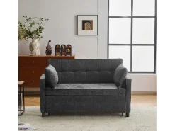 Sofá-cama de 2 lugares, sofá-cama dobrável em tecido chenille - 142 x 79/174 x 85 cm - com função sleep e encosto ajustável - Preto
